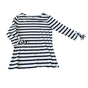 Old Navy Black White Striped Top Medium Tie Sleeve French Girl Style 100% Cotton